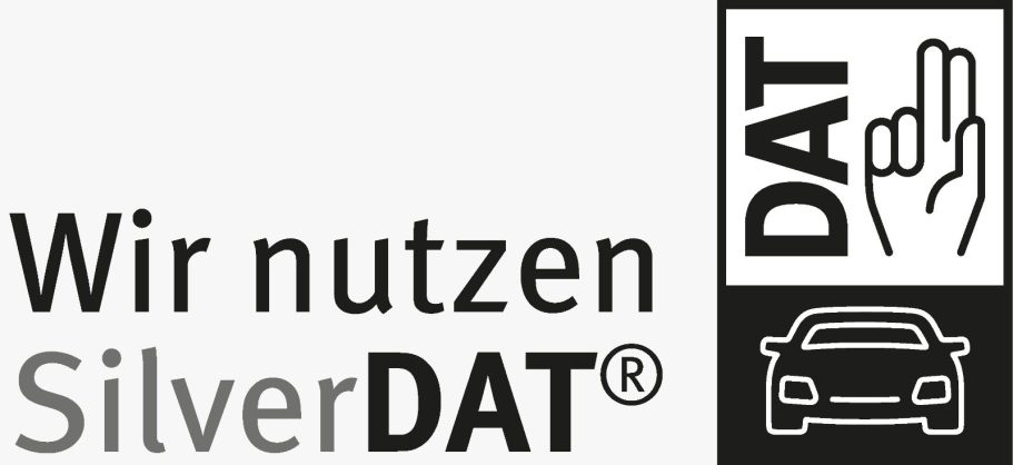 Logo mit dem Text "Wir nutzen SilverDAT®" und Symbolen für DAT und ein Auto.