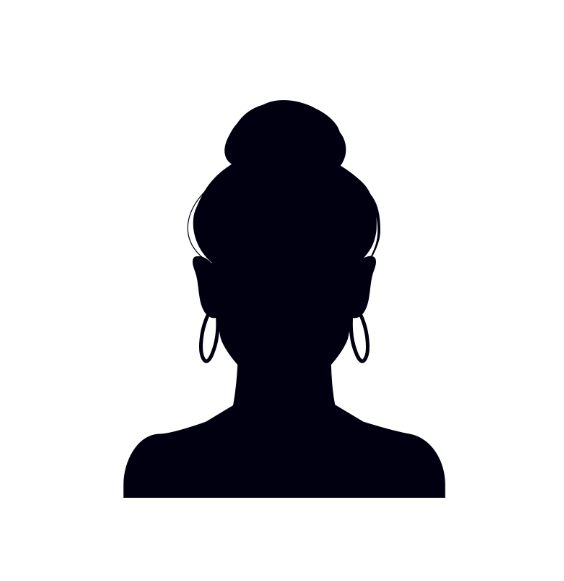 Silhouette einer Frau mit Haarknoten und großen Ohrringen.